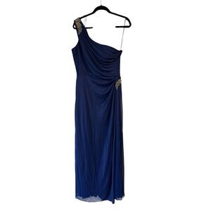 Alex Evenings One-Shoulder Gown in Deep Blue